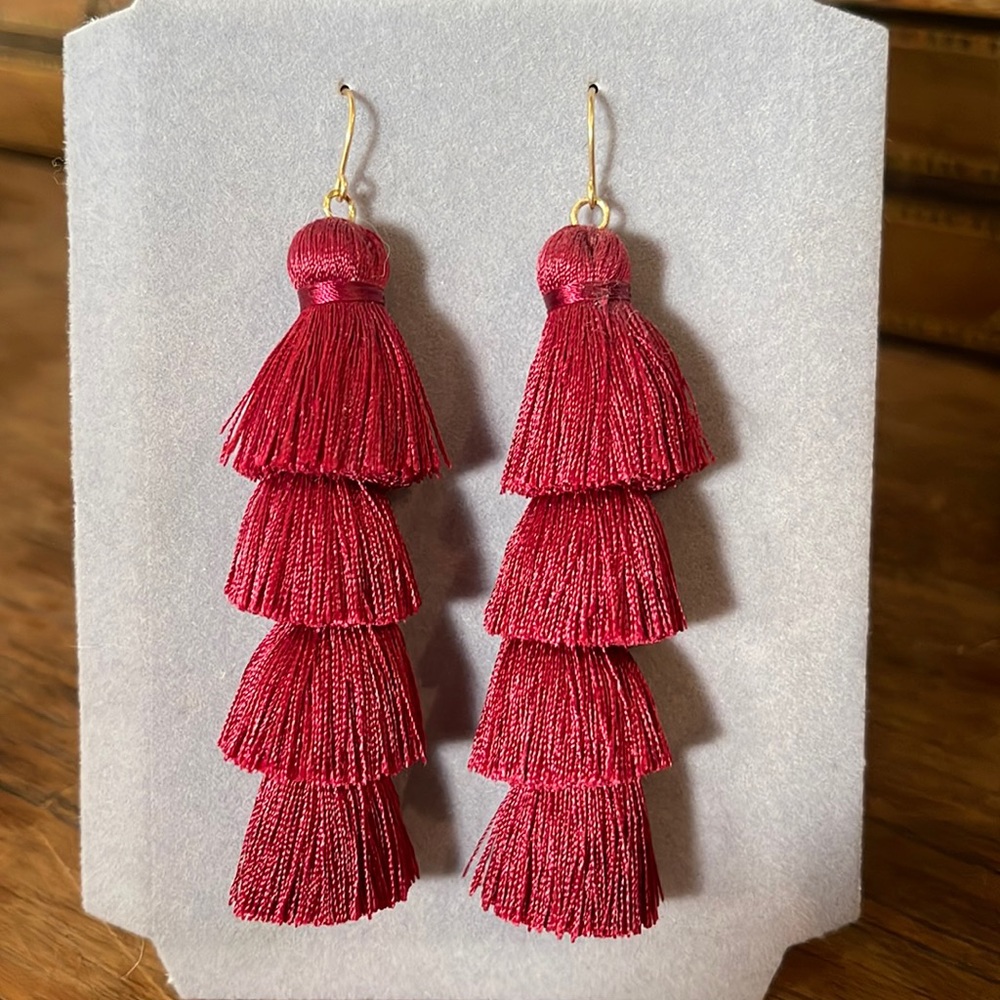 Maroon tassel earrings